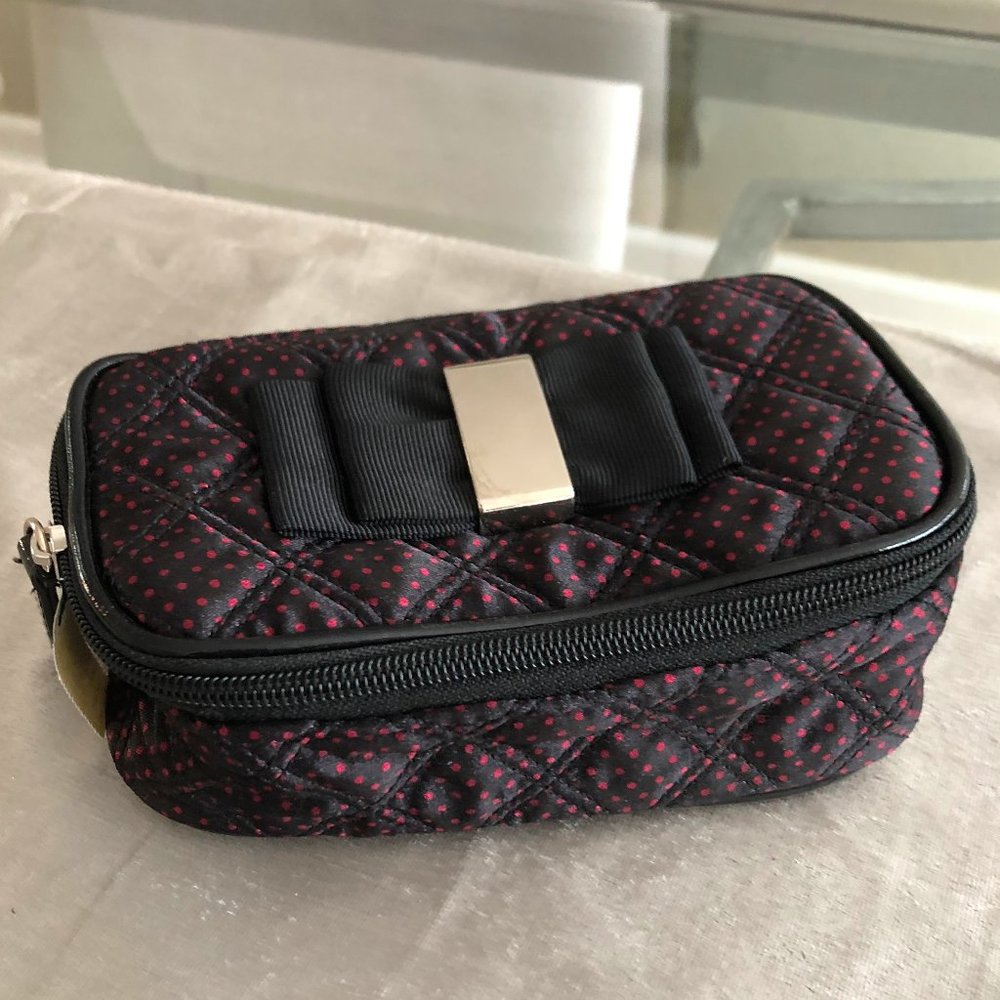 NWT Black Red Polka Dot Quilted Satin Jewelry Case